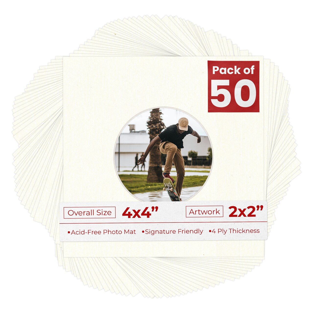 Beige Canvas Mat Board for 4x4 Inch Frames - Circle Opening for 2x2 Photos